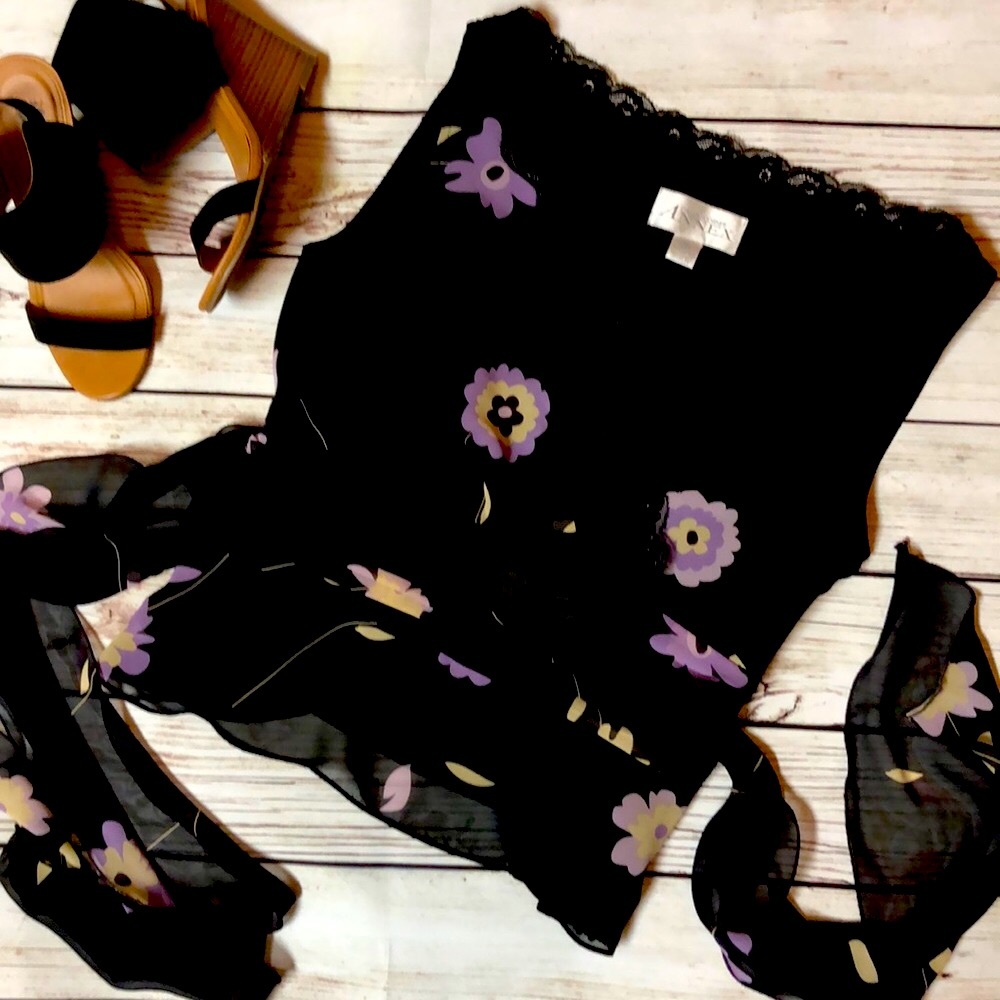 Floral Wrap Top Casual Corner Posey Blouse - Picture 7 of 7